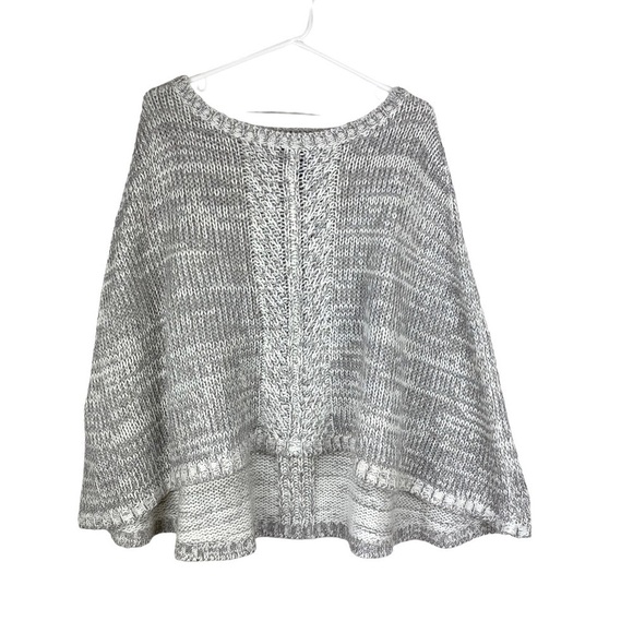 White House Black Market Poncho Sweater Gray Metallic Wool Blend Size M Knit - Picture 1 of 9